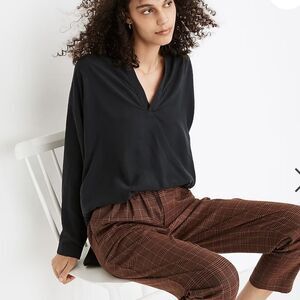 🆕️NWOT Madewell Sandwashed Black Popover Oversized Top Size Small